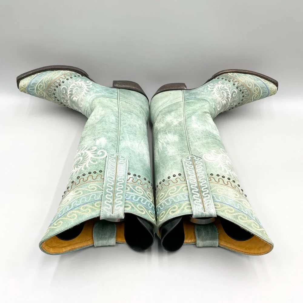 Old Gringo Womens 6B Turquoise Embroidered Leather Western Snip Toe Tall Boots